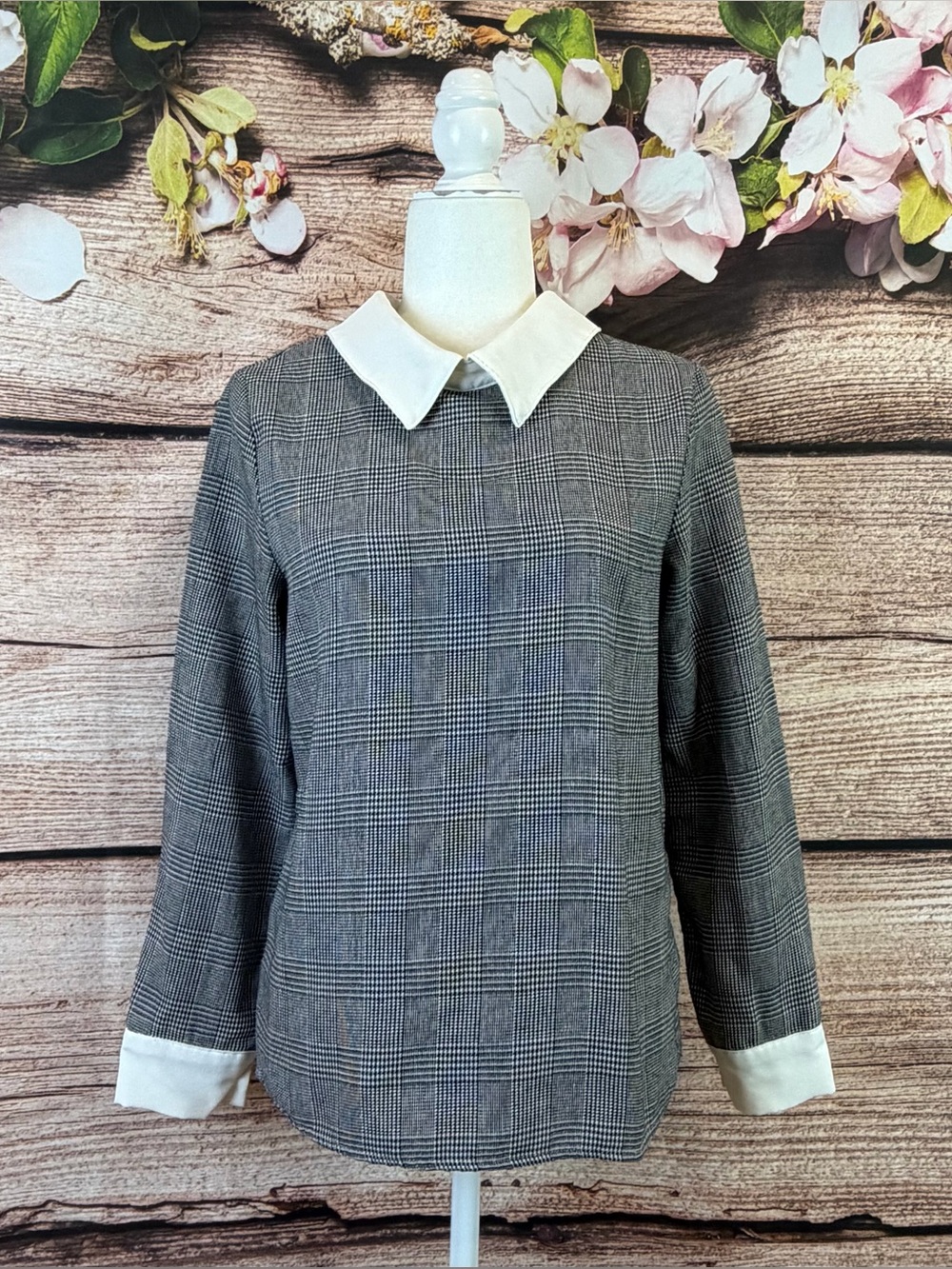 Women’s Classy Office Style Collared Plaid Print Blouse Top